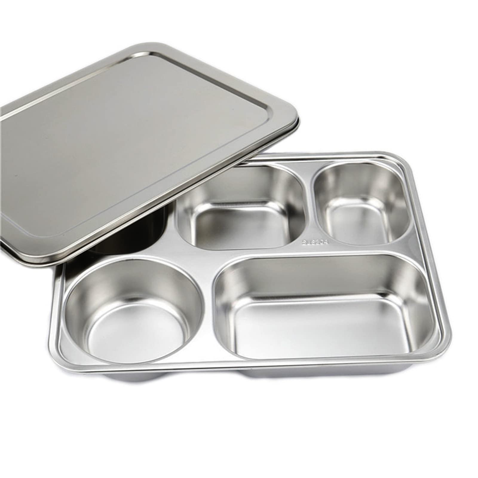 5 Sections Plateau De Dîner Divisé Avec Un Couvercle, Acier Inoxydable 304 Rectangulaire Assiettes Divisées, Compact Plateau De Service Boîte À Lunch Pour Le Contrôle Des Aliments(Paquet De 100)