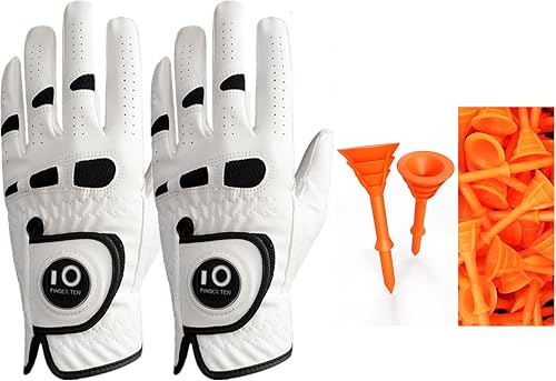 FINGER TEN Guantes de golf para hombre diestro zurdo con marcador de bola, paquete de 2 con camisetas de golf de plástico irrompible, 3 14 pulgadas,