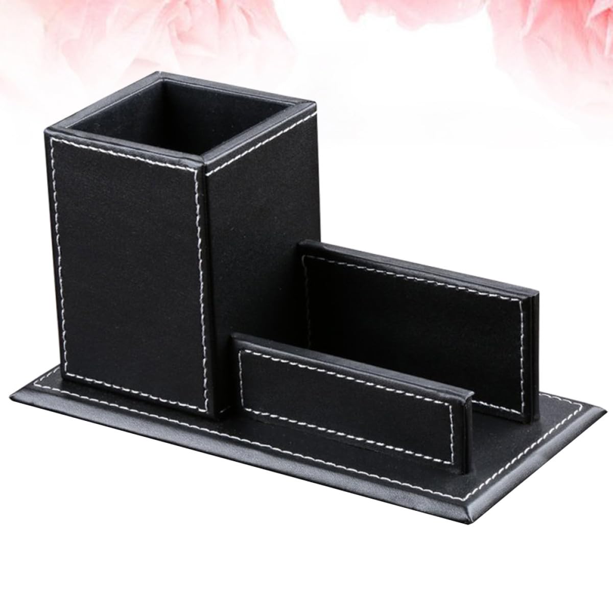 Portalápices de Cuero Sintético Negro Multifuncional Organizador de Escritorio y Soporte para Tarjetas de Negocios Expositor Compacto para Oficina y Materiales de Papelería