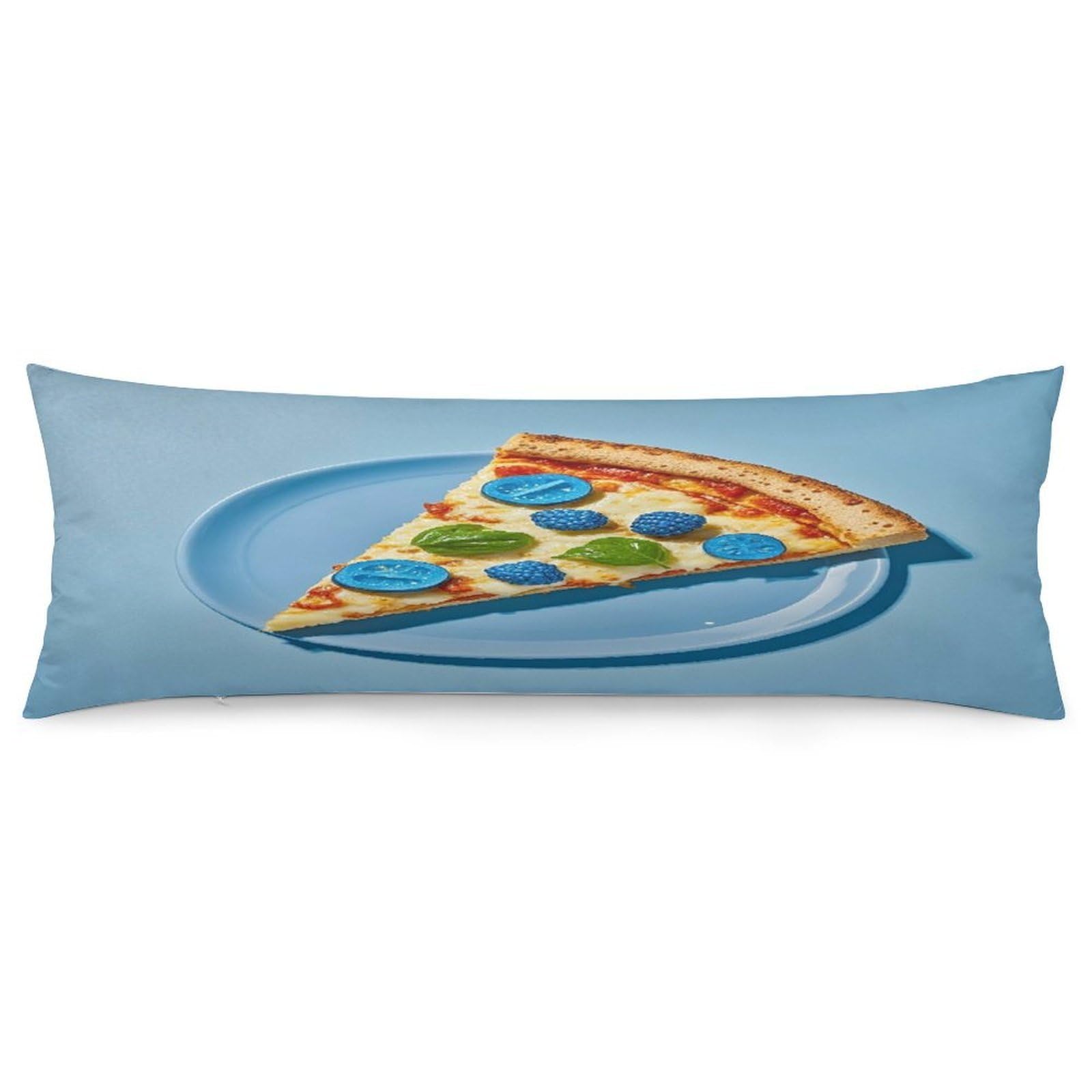 Light Blue Pizza Slice Pillowcase Long Body Pillow Cover Soft Decorative Body Pillow Case Breathable Large Pillowcase Cute Cozy Pillow Protector for Bed Sofa Couch Room 18.9 X 53 Inch