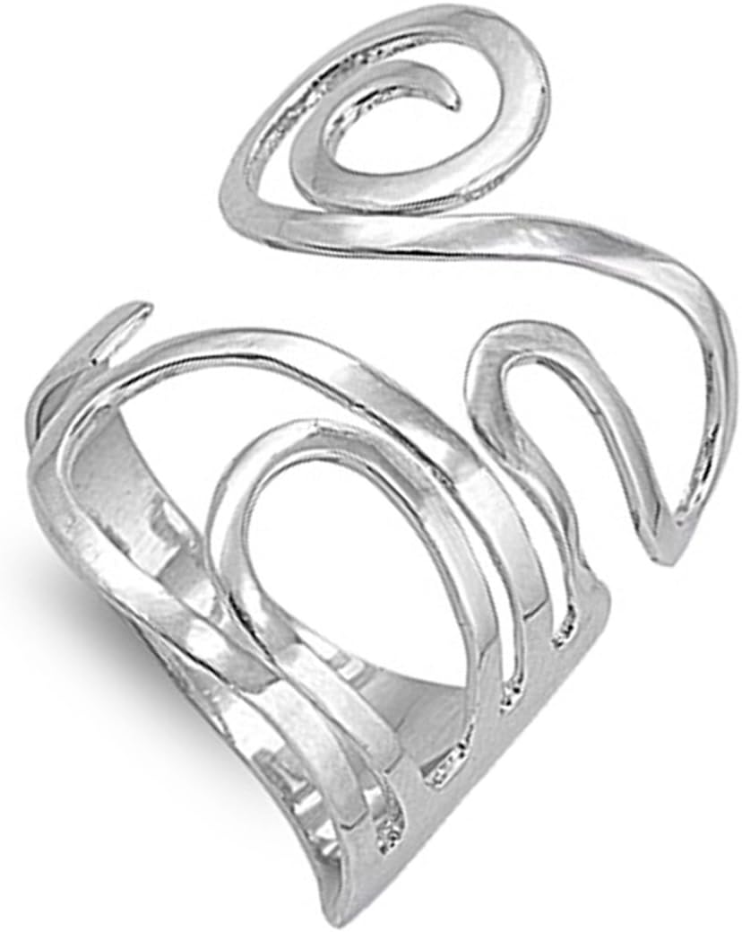 Flexible Adjustable Swirl Thumb Ring New .925 Sterling Silver Band Sizes 4-10