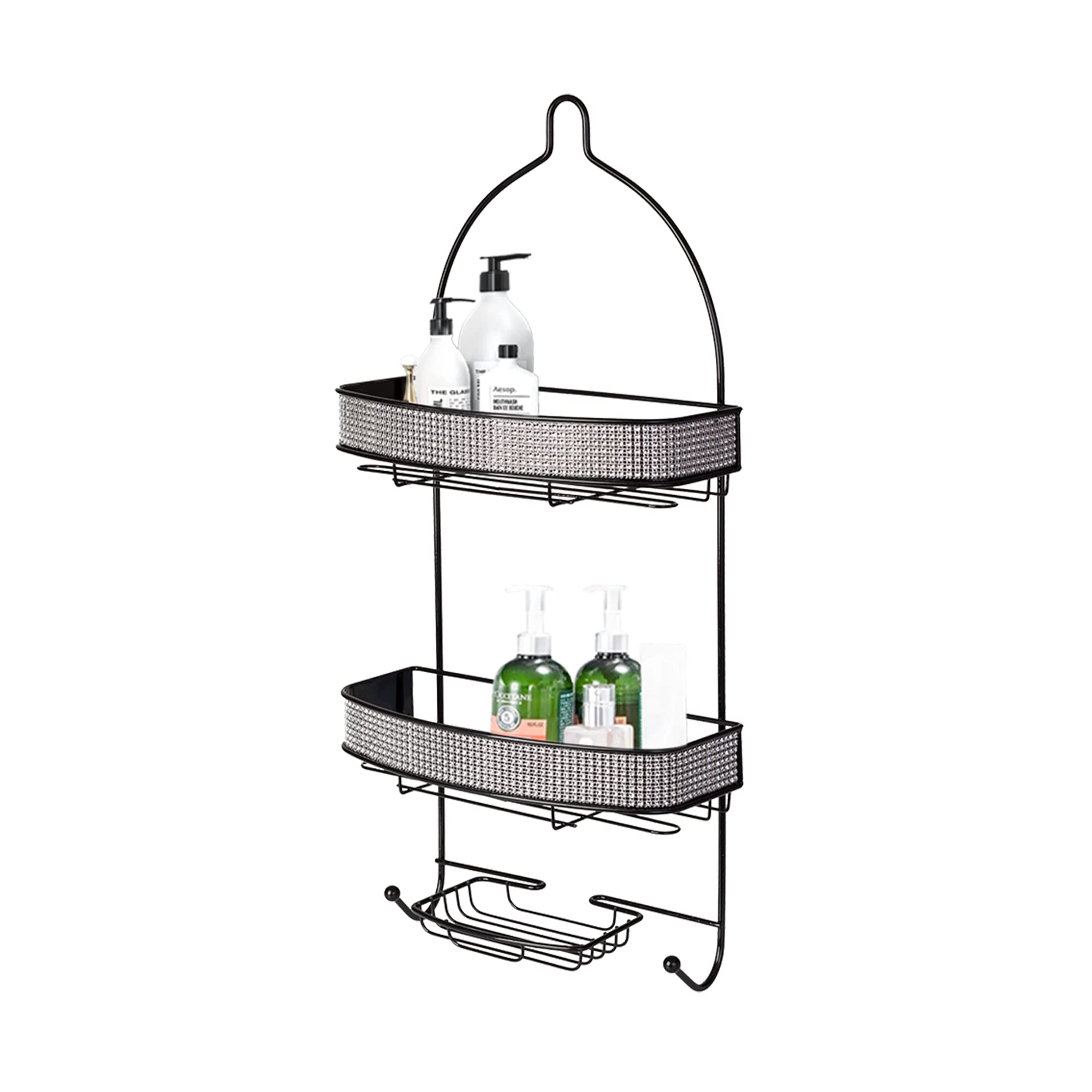 Blue Canyon 2 Tier Hanging Shower Caddy With Hooks & Soap Dish, No Drill Bathroom Shelf, Non-Rusting Storage Shelves, Shower Accessory For Bathroom Organisation Shelf Shower Basket Organizer, Diamante