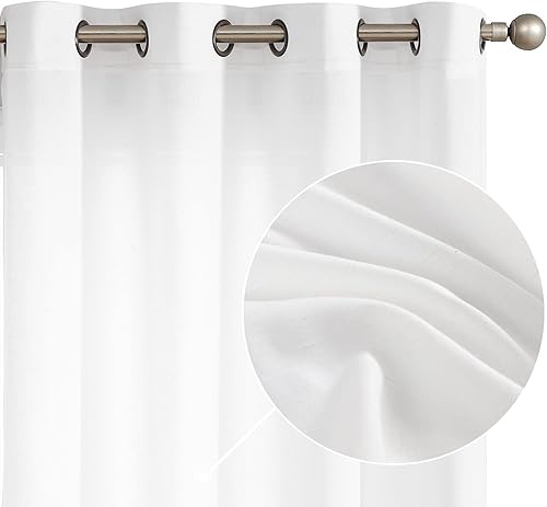 Miniatura 9 de COLLACT Cortinas de lino traslúcidas blancas de 63 pulgadas de largo para dormitorio, cortinas de gasa para sala de estar, tejido abierto, rústico,