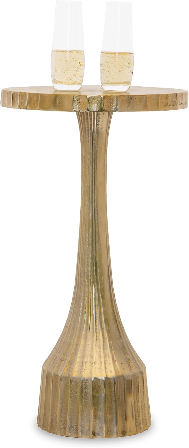 Small Round Gold Side Table by Objet D’Art, Accent, End, Pedestal, Martini, Drink