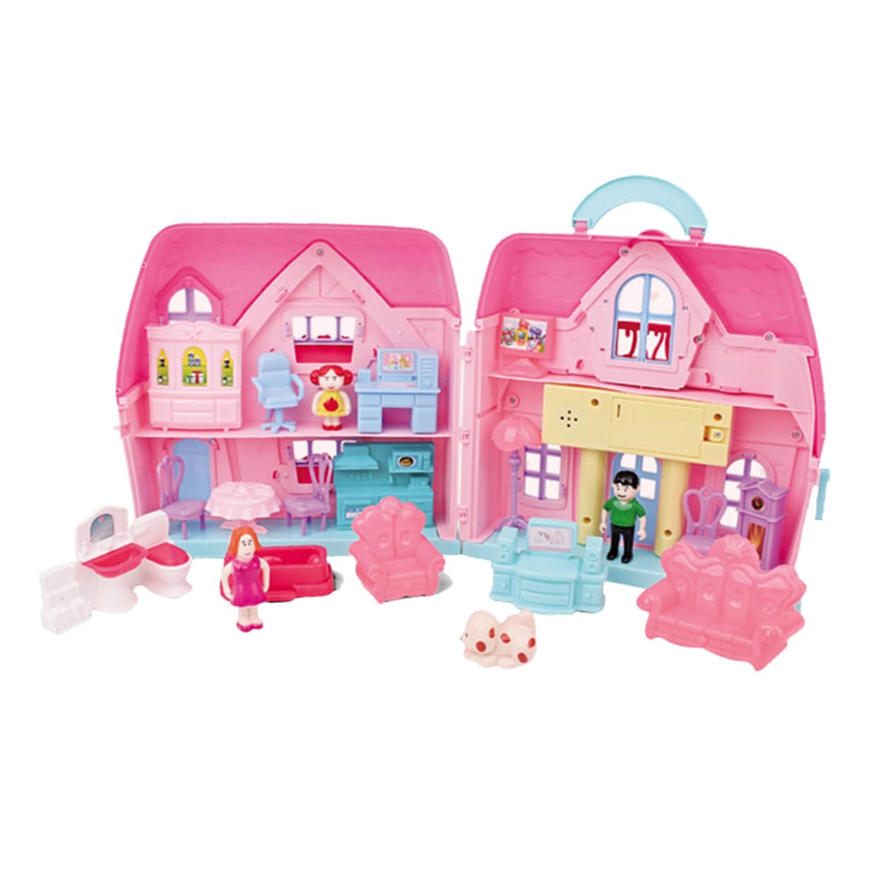 FELTECHELECTR 1 Set Creative Dollhouse with Simulation Light DIY House Handicraft Kit for Birthday Present Complete with Furniture for Imaginative Play Random Color