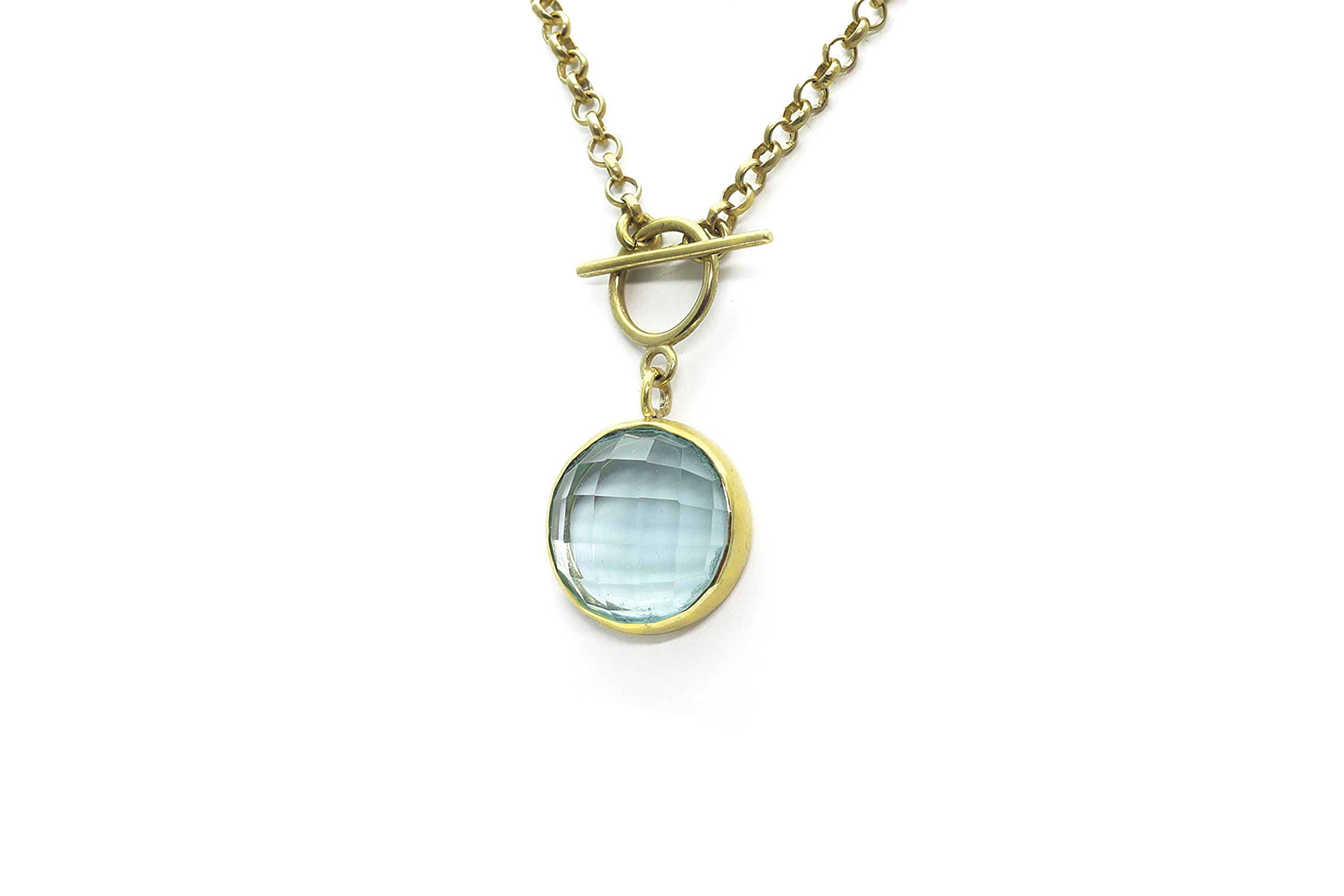 Collier à Pendentifs en Or avec Lunette en Topaze Bleue - Pierre de Naissance, Collier à Chaine Epaisse, Or Solide, Boho Chic, et Bijoux Faits Main