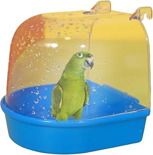 Bird Bath Parrot Bathtub Hanging Bathtub Caged Bath Box for African Grey, Parakeets, Amazon Parrots, Canary and Other Small Birds Blue One-Size