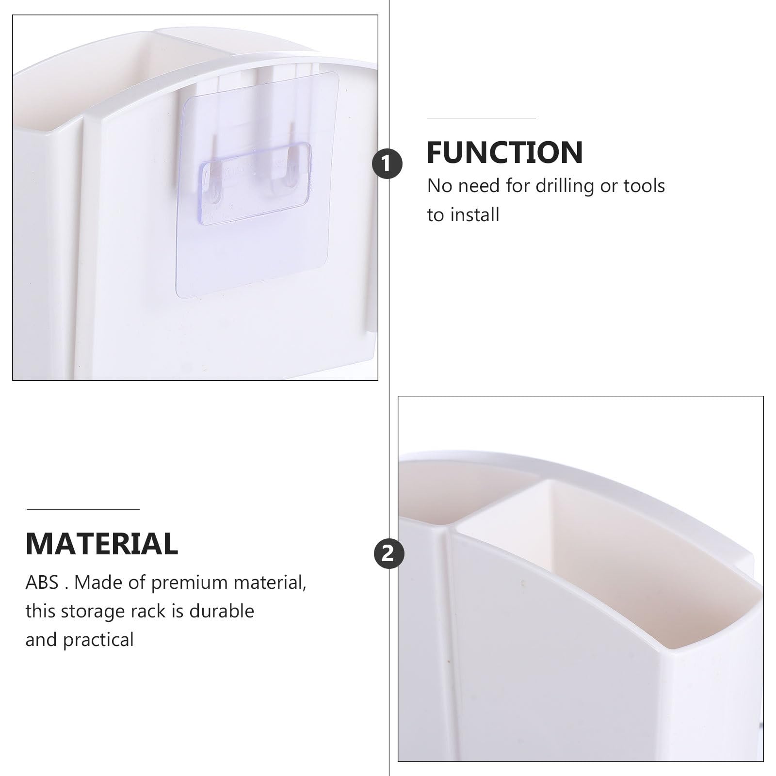 BESPORTBLE Porta Spazzolino da Denti da Parete Multifunzione in Abs senza Perforazione Scatola Porta Pettini e Portaoggetti per Bagno Fori di Drenaggio e Adesivo Resistente per
