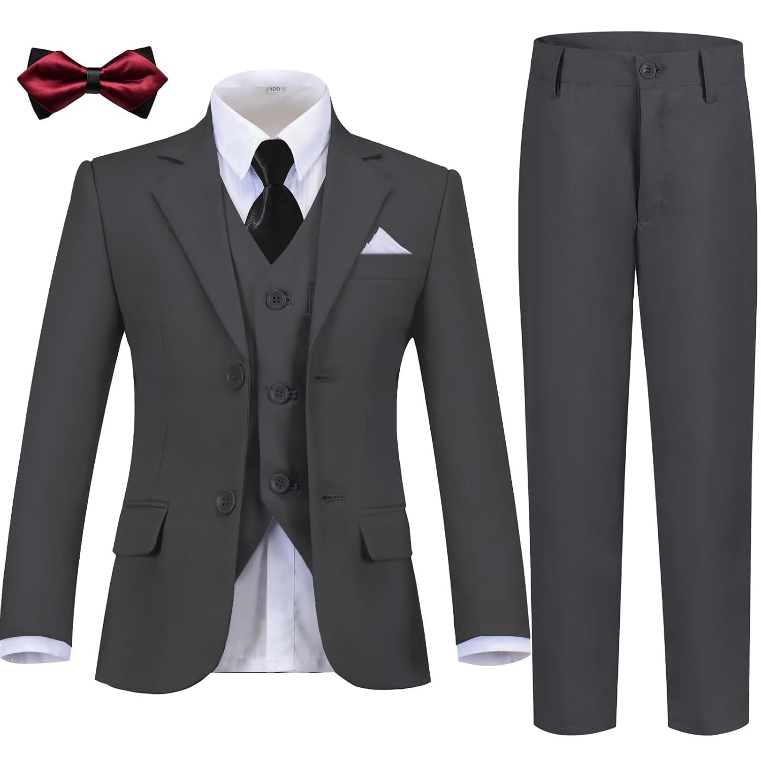 LOPEN STU Meninos Terno Masculino Slim Fit, Vestido Formal, Conjunto De Smoking, Cinza, Porta-Alianças, Tamanho 6