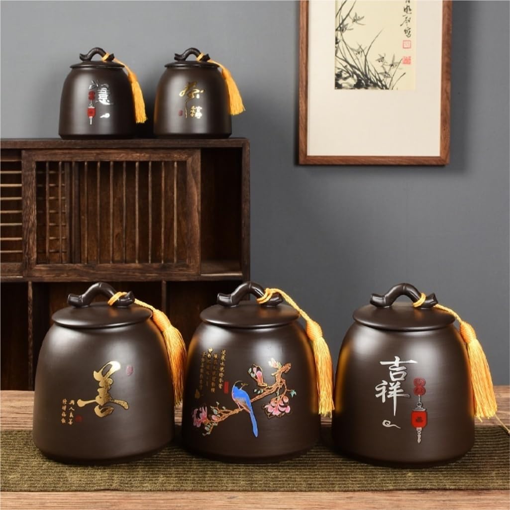 LYGSWDB Słoik cukru Fioletowa glina Słoik na herbatę Duży ceramiczny szczelnie zamknię słoik Retro Luźny pojemnik do przechowywania herbaty Czarna herbata Zielona herbata Pu'er Słoik do