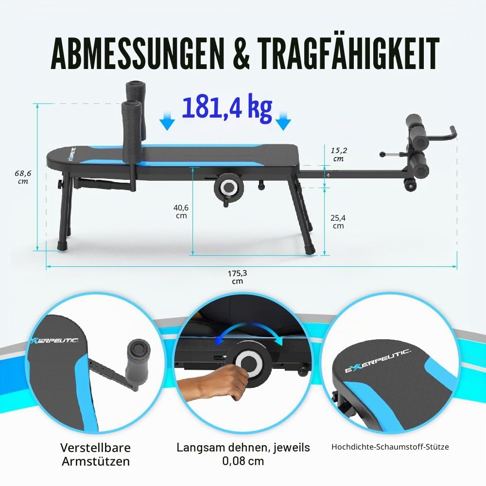 Exerpeutic Back Stretch Traction Inversions Tisch mit 136kg Gewichtskapazität, sehr Platz sparend