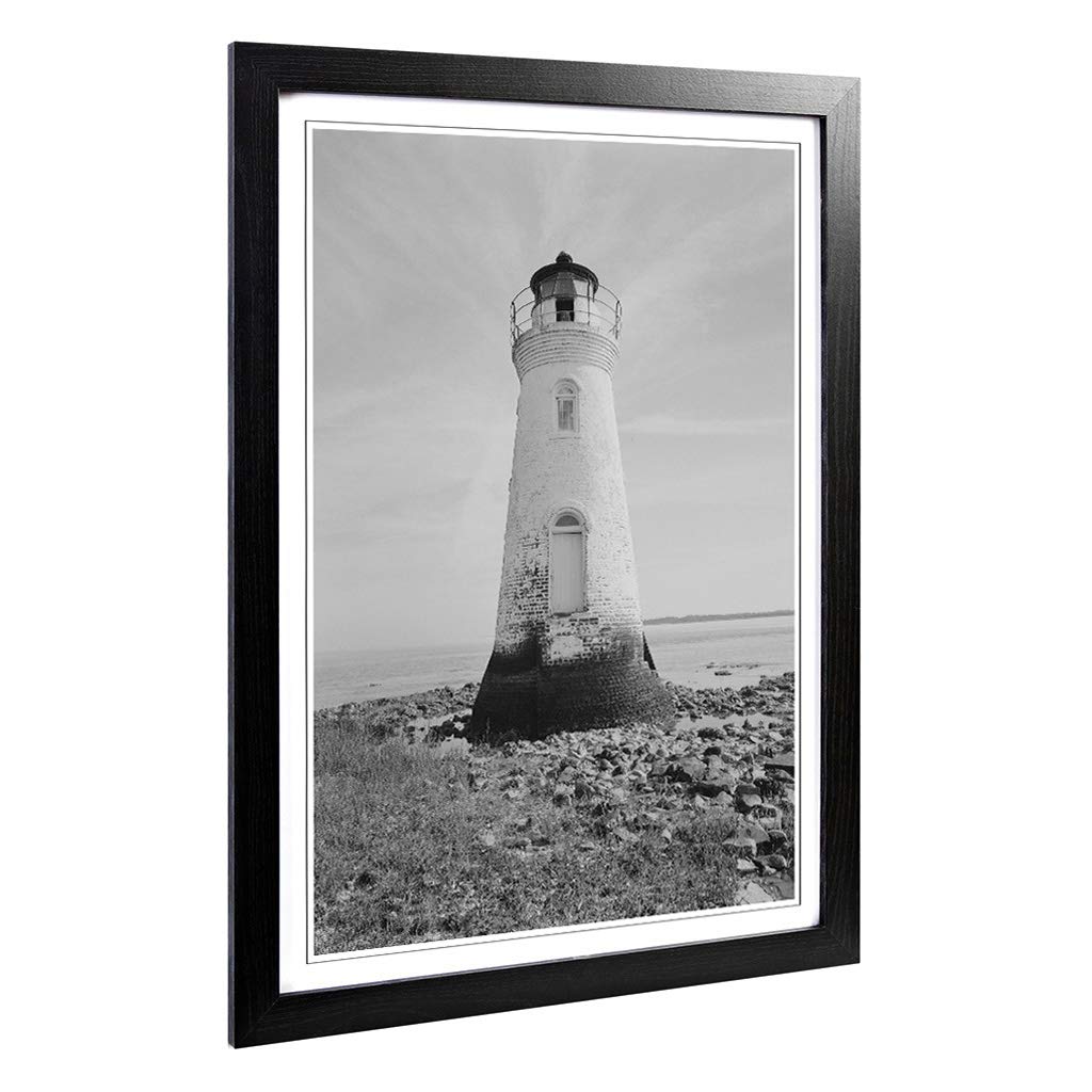 Big Box Art Framed Print of Architecture Lighthouse Cockspur, Georgia Design | Wall Art Picture | Home Decor for Kitchen, Living Room, Bedroom, Hallway, Black, A2 / 24.5x18 Inch / 62x45cm