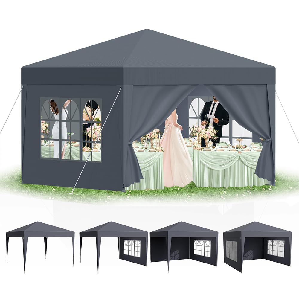 Tonnelle 3 x 3 m, imperméable, stable, résistante à l'hiver, tente de fête avec panneaux latéraux amovibles, protection UV, coupe-vent, tonnelle pliable, tonnelle de jardin, tente de jardin