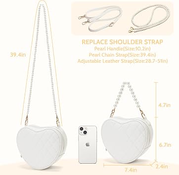 Kids White Heart-Shaped Purse Girls Crossbody Bag for Children
