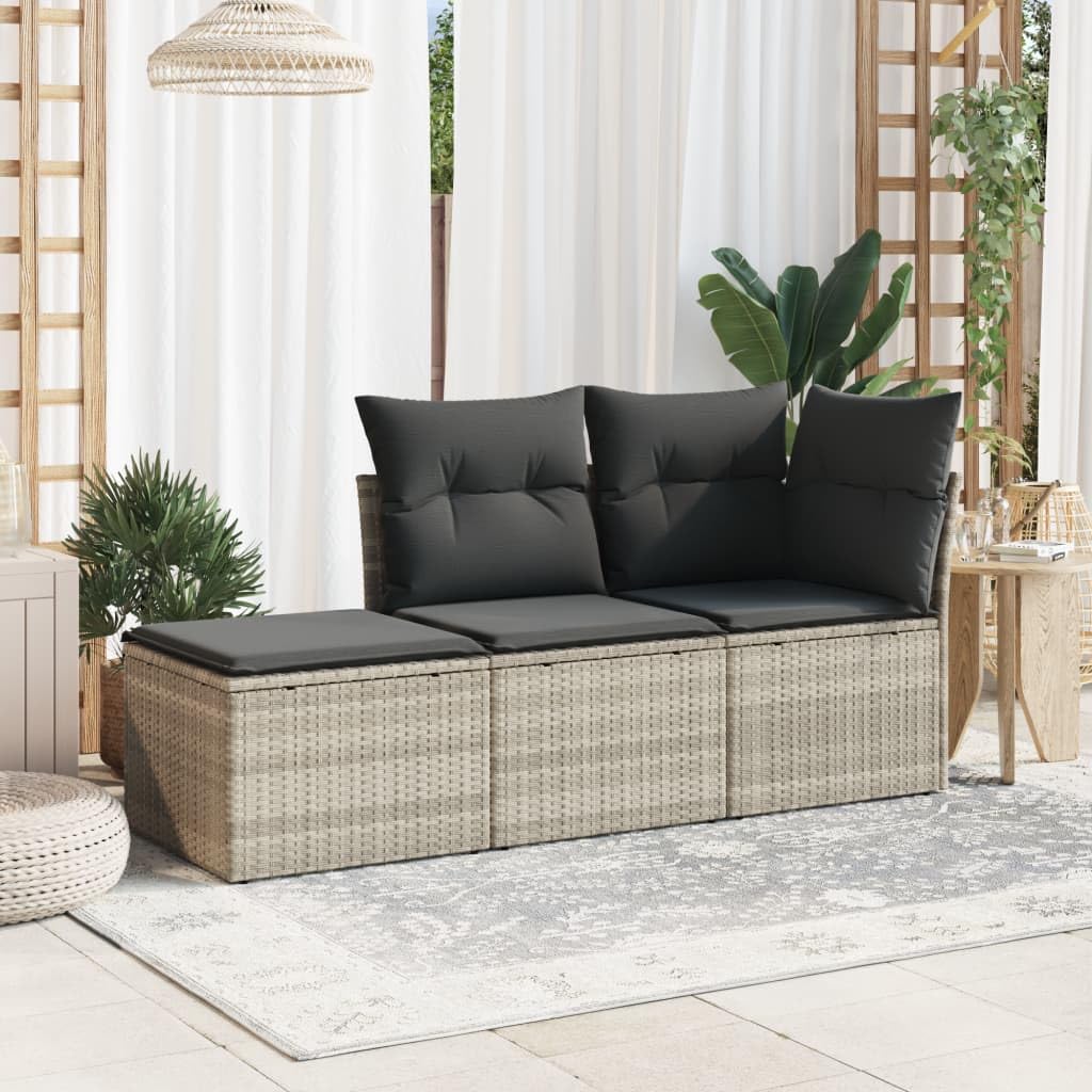Sgabello da giardino con cuscino, grigio chiaro, in rattan sintetico, con contenitore, 55 x 55 x 37 cm, resistente alle intemperie, resistente ai raggi UV, per balcone, terrazza, lounge
