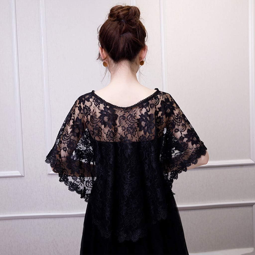 Womens Vintage Full Floral Lace Cape Wrap Round Neck Crochet Sheer Shawl Shrug S