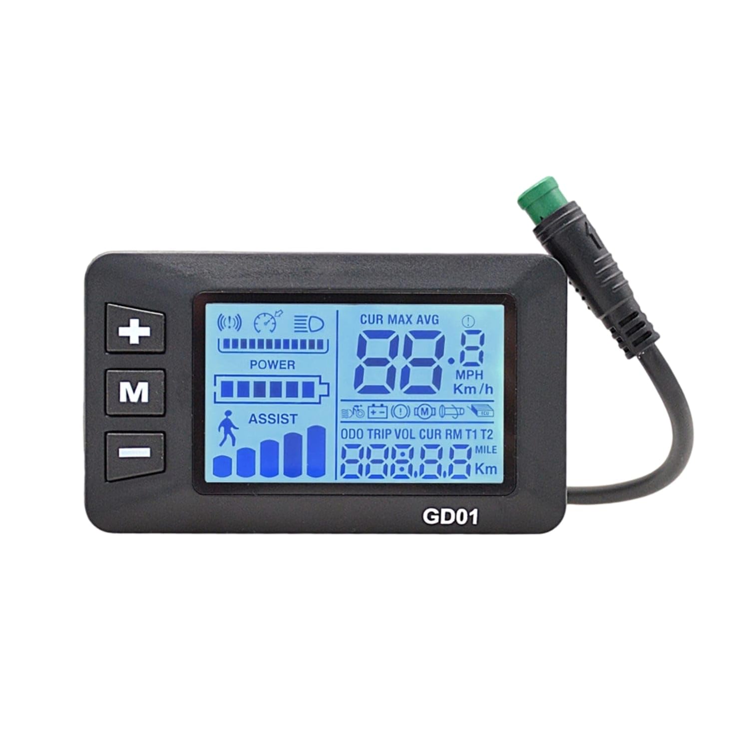 backlit electric bicycle display with waterproof connector rectangular lcd display with waterproof connector wired odometer wide compatibility for cyclists, outdoor riding, gd01 e-bike lcd