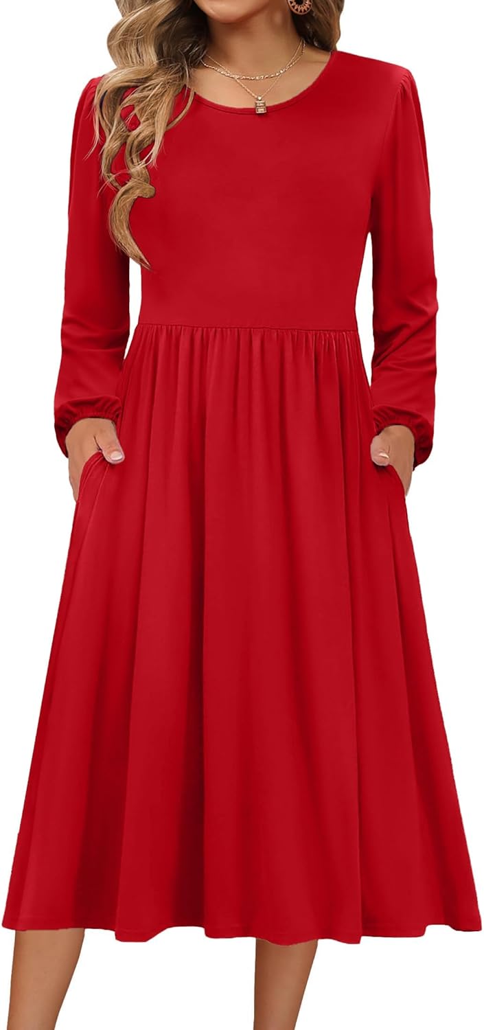 Zeagoo Long Sleeve Dresses for Women 2025 Fall Winter Casual Flowy A-Line Boho Midi Party Long Dress with Pockets