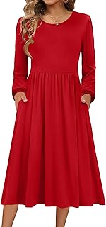 Long Sleeve Dresses for Women 2025 Fall Winter Casual Flowy A-Line Boho Midi Party Long Dress with Pockets