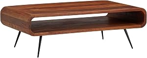 FineBuy Mesa de Centro Moderna 90x55x30 cm Madera Maciza de Sheesham y Metal | Mesa Auxiliar con Estante Inferior para Salón | Mesita Café Rectangular para Sofá