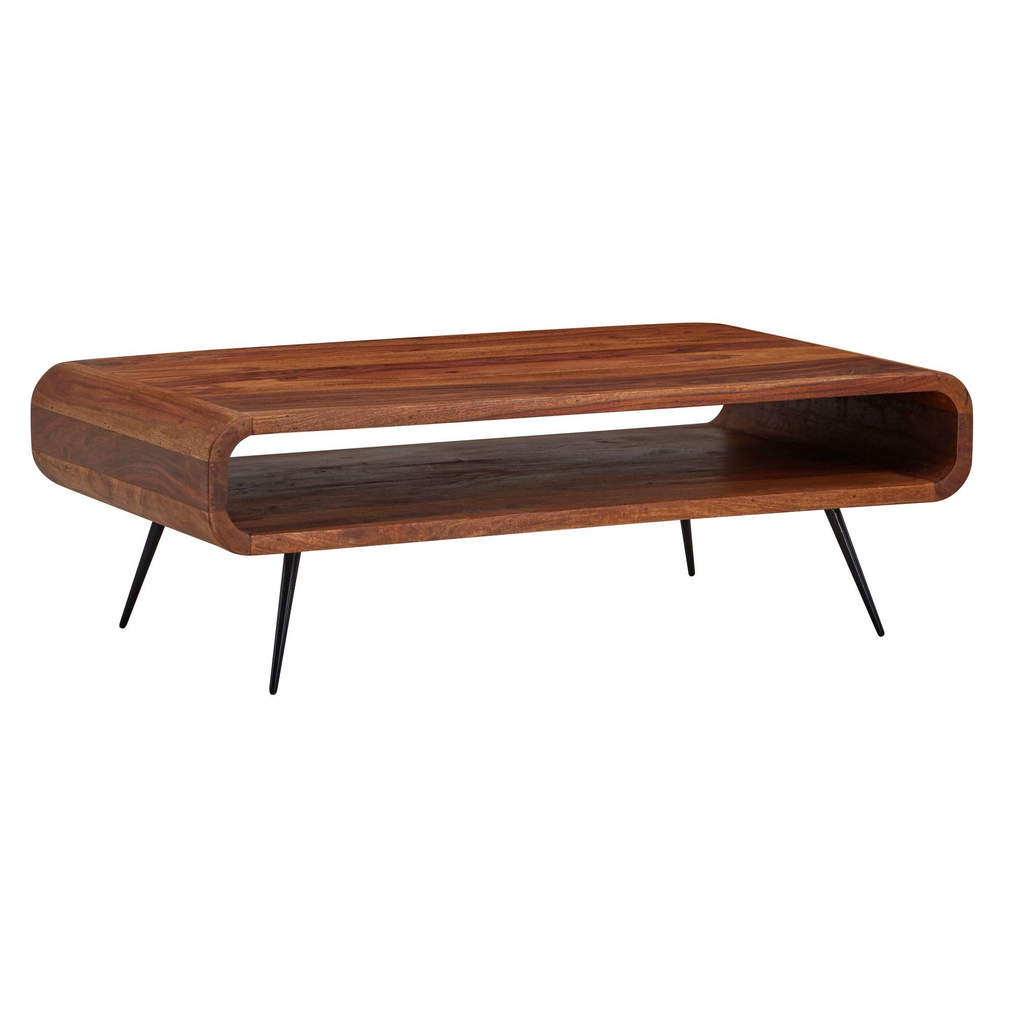 Wohnling Couchtisch 90x55x30 cm aus Sheesham Massivholz mit Edelstahl-Gestell