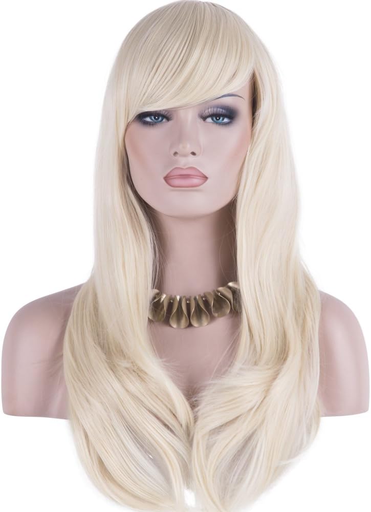 DAOTS 28" Wig Long Heat Resistant Big Wavy Hair Women Cosplay Wig (Light Blonde)