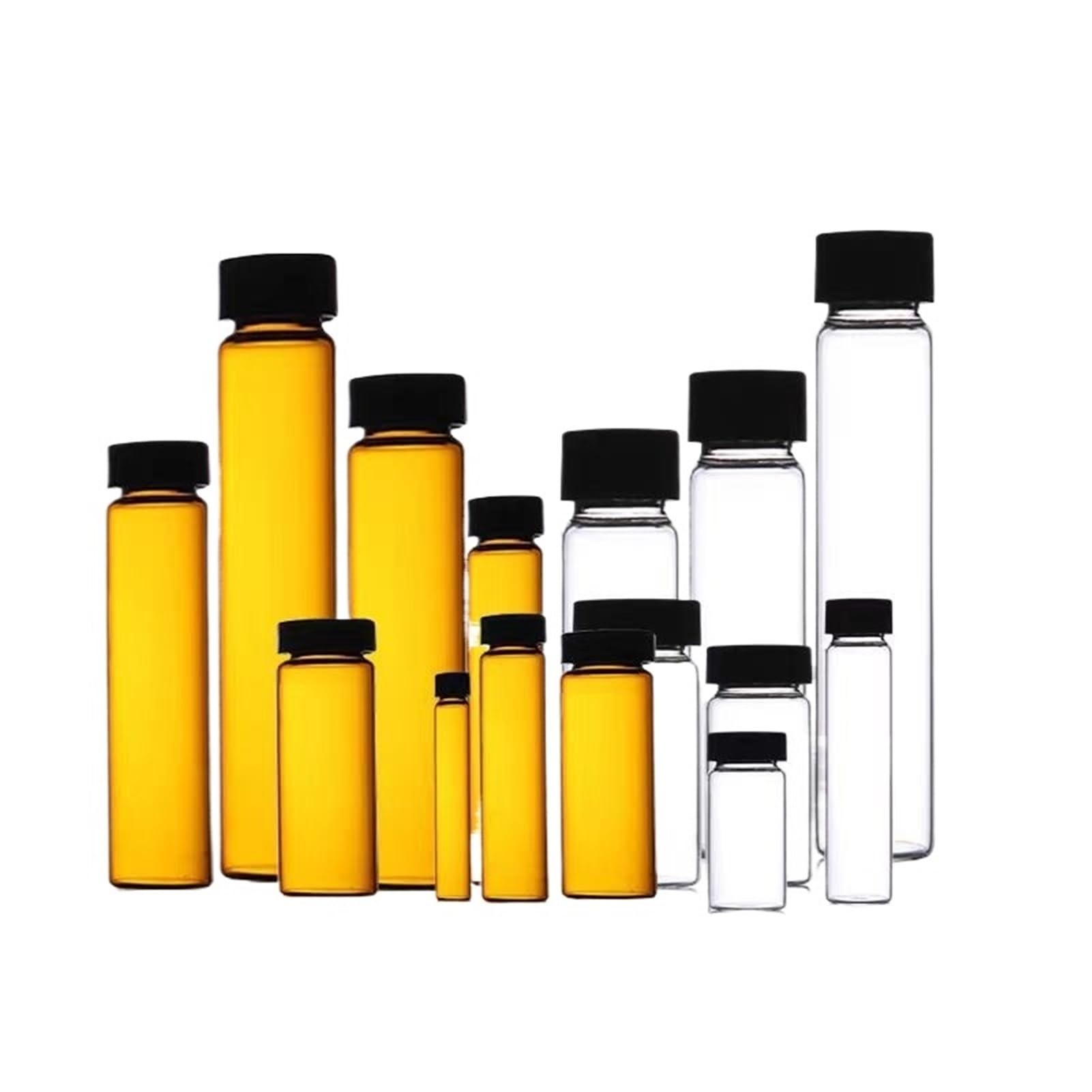 CQAHDSEVF Borosilicate Glass Bottles, Glass Sample Bottles 20pcs 3-50mL Clear/Brown with Screw Caps(20ml clear)