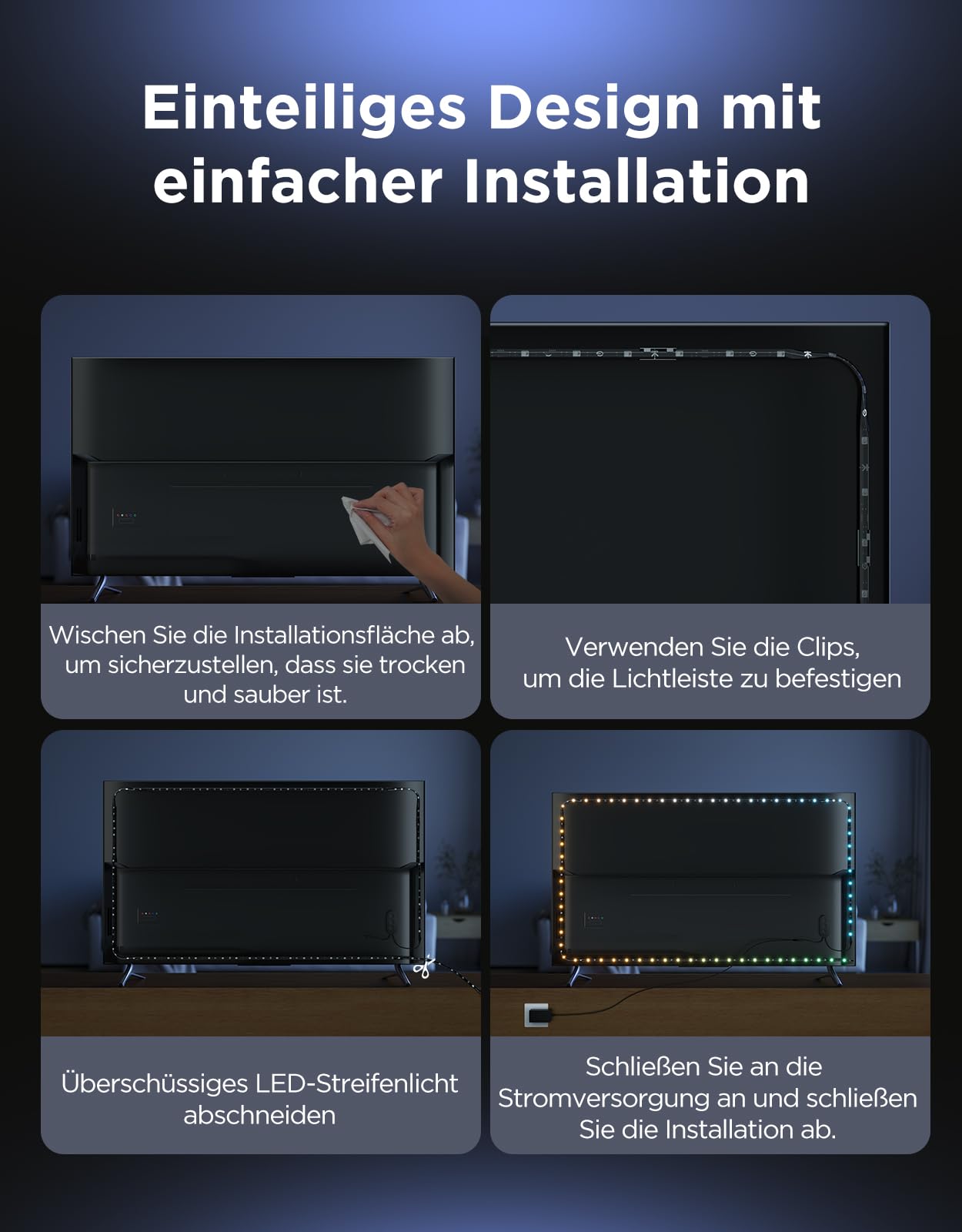 Govee TV LED Hintergrundbeleuchtung 2 Schneidbar für 32-70 Zoll TVs, RGBWIC 4,4m Streifen. 210+ Szenen, Matter-fähig, Musiksync, App-Steuerung, Alexa. Einfache DIY-Installation