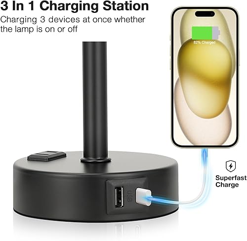 Vista 138 de Fenmzee Juego de lámparas de mesa pequeñas táctiles regulables de 2 a 3 vías, carga USB A + C, salida de CA, base de grano de madera, bombillas
