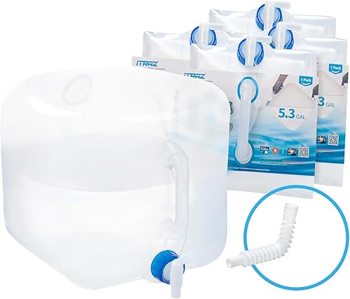 Contenedor de agua plegable, 4 x 5.3 galones, sin BPA, para camping, cantimplora de almacenamiento de agua con espita, para senderismo, mochila,