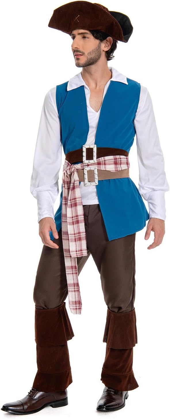 Pirate Costume Men Cosplay Pirate Outfit Halloween Adult Captain Shirt Pants Belt Dress Up Full Suit 9 Pcs - Image 3