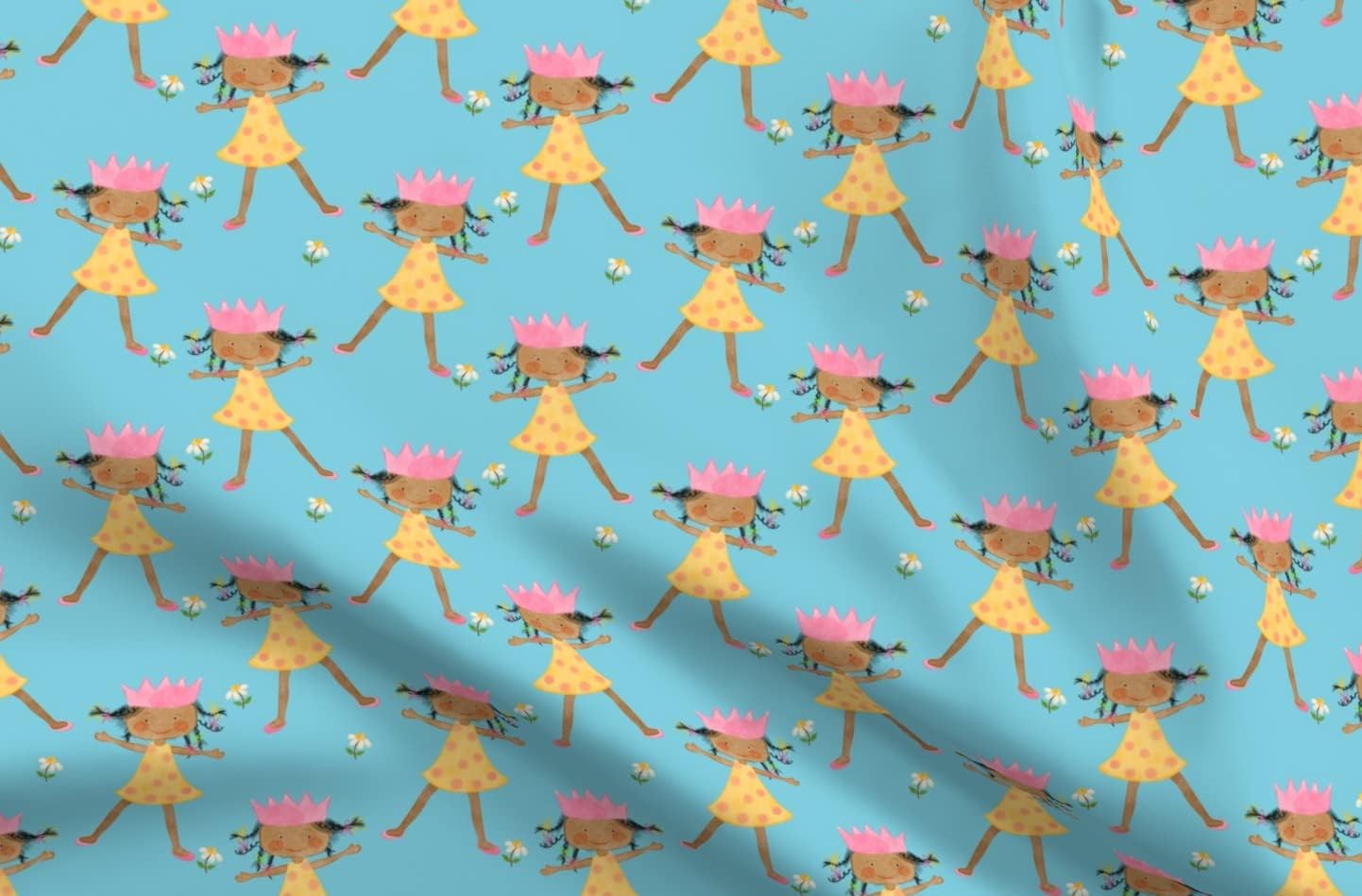 Spoonflower Fabric - African American Girl Crown Pink Blue Yellow Child Printed on Minky Fabric by The Yard - Sewing Baby Blankets Quilt Backing Plush