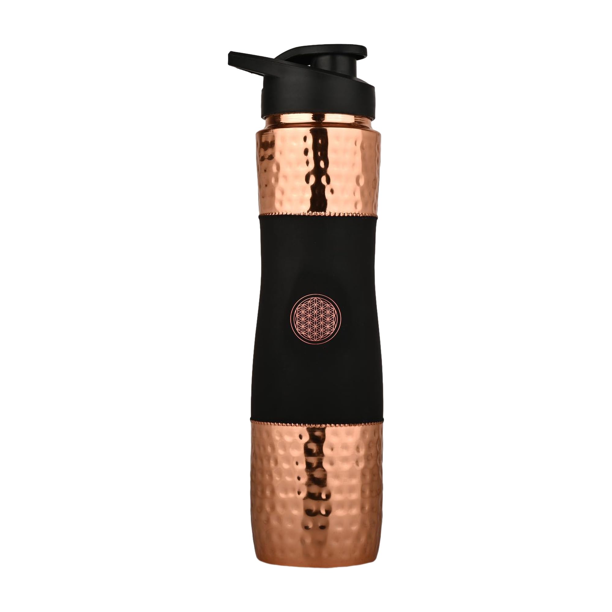 ANCIENTIMPEX Pure Copper Water Bottle 1000 ML – Dark Cherry Sipper, Leak-Proof Ayurveda Drinking Bottle for Daily Health & Hydration (Flower of Life)