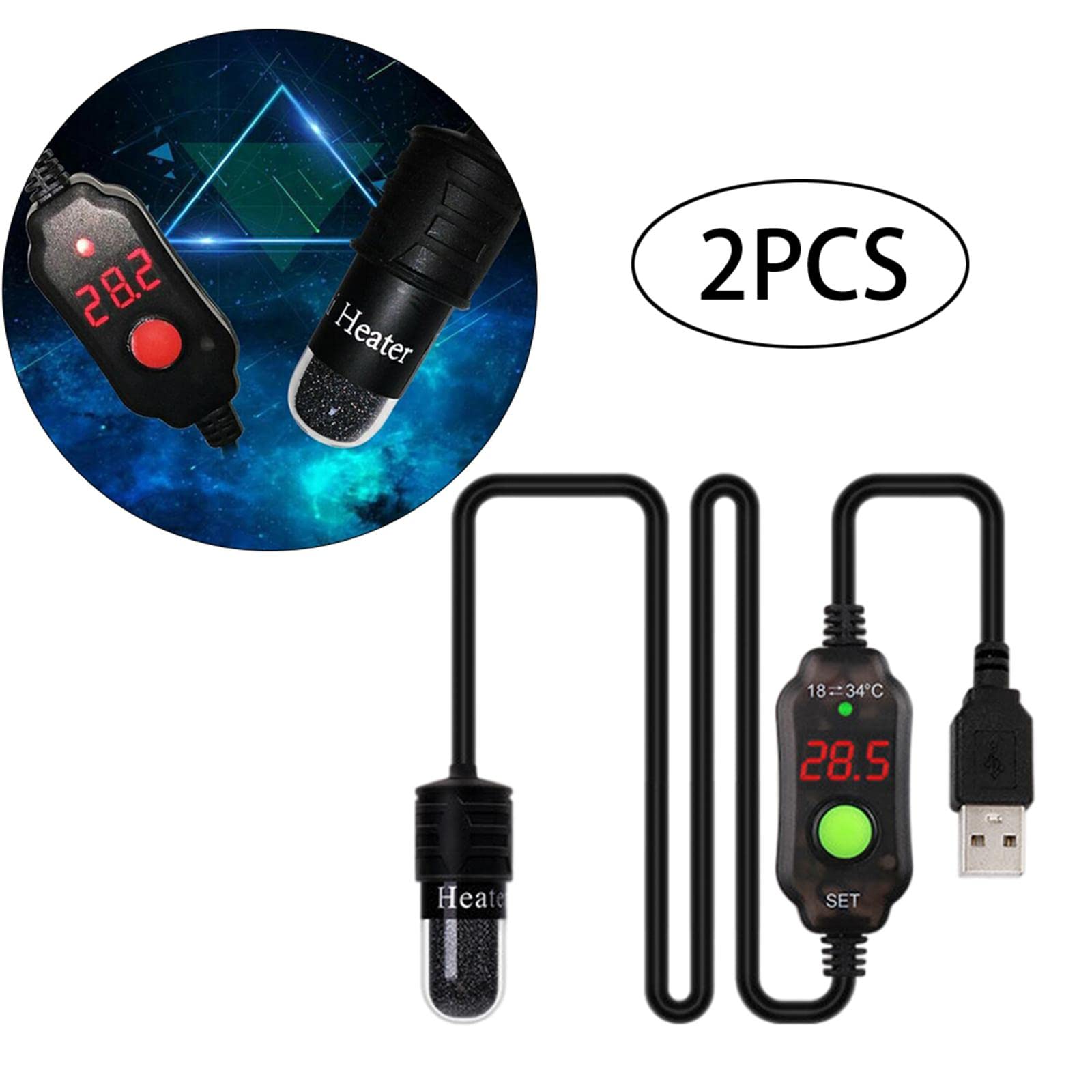 Milageto 2X Calentador de Acuario Varilla de Termostato Sumergible Mini USB Control de Temperatura Ajustable Protección de Nichrome Adecuado para Peceras Mini