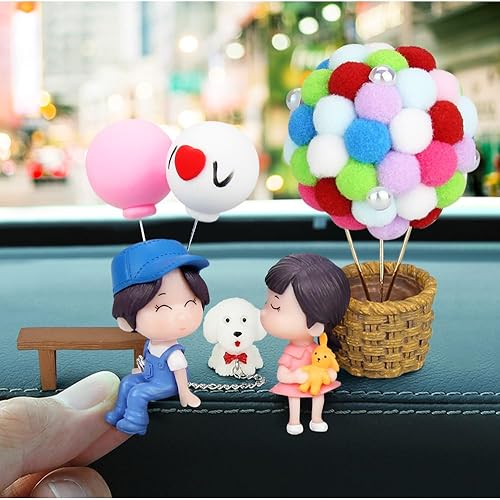 Miniatura 4 de Bonita decoración de coche de caricaturas para parejas, para tablero de instrumentos, lindo adorno con perro y globos