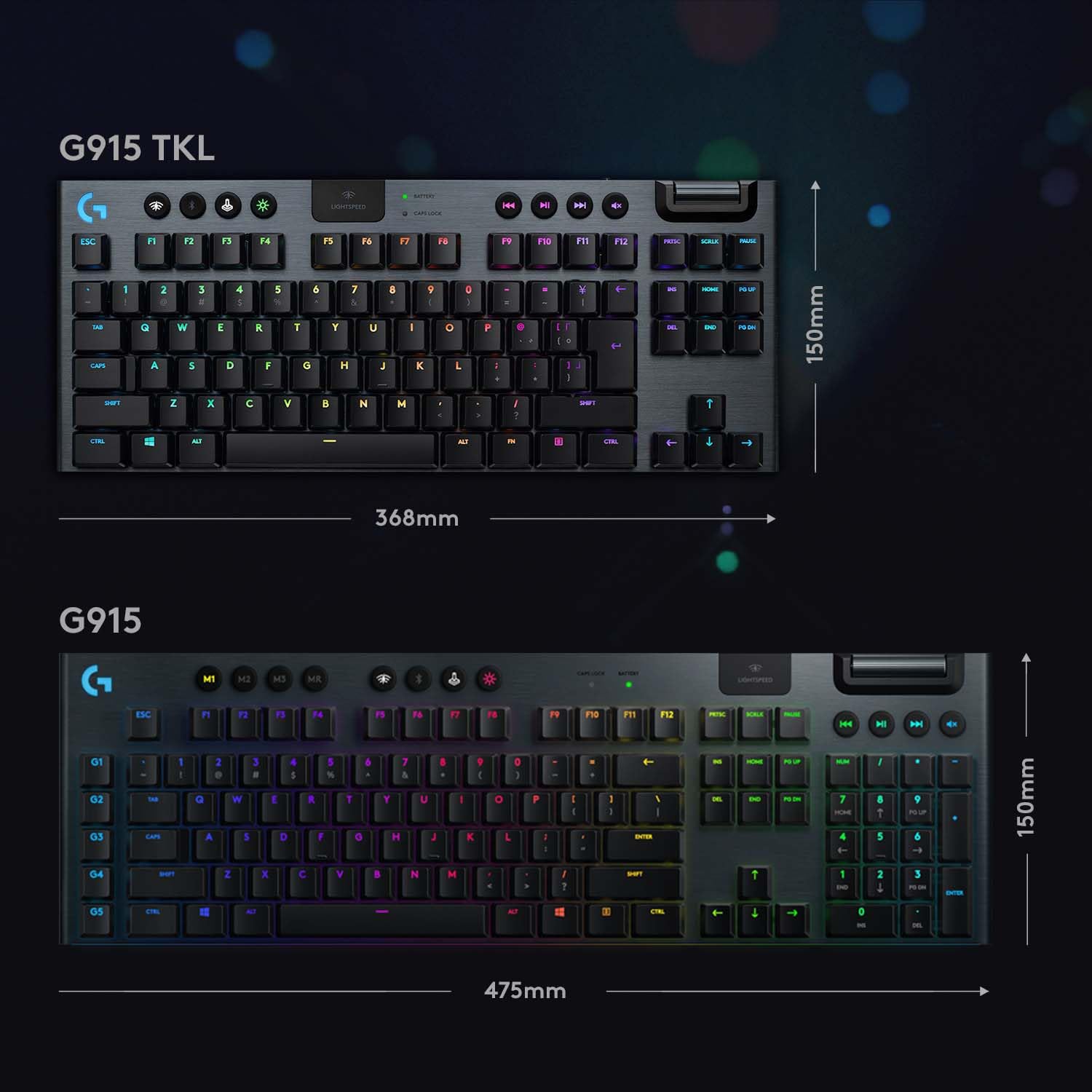 Logitech G915 TKL LIGHTSPEED Tastiera gaming meccanica wireless RGB senza tastierino numerico, opzioni di switch a profilo ribassato, LIGHTSYNC RGB, tecnologia wireless avanzata, Bluetooth - Nero