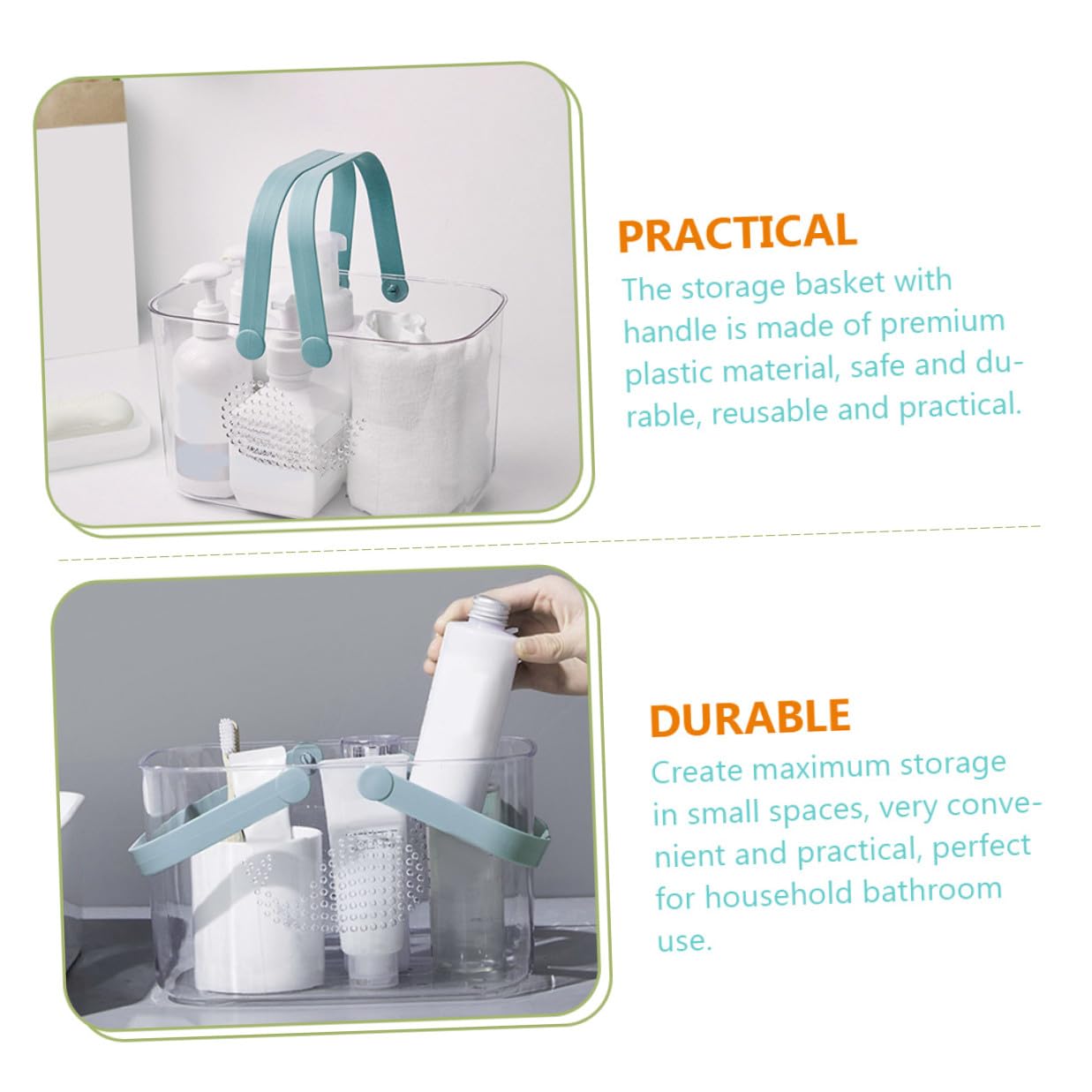 Cesta de Ducha Portátil de Plástico Transparente para Hogar | Asa Integrada, Gran Capacidad para Ordenar Platos y Toallas, Uso en Sala y Cocina