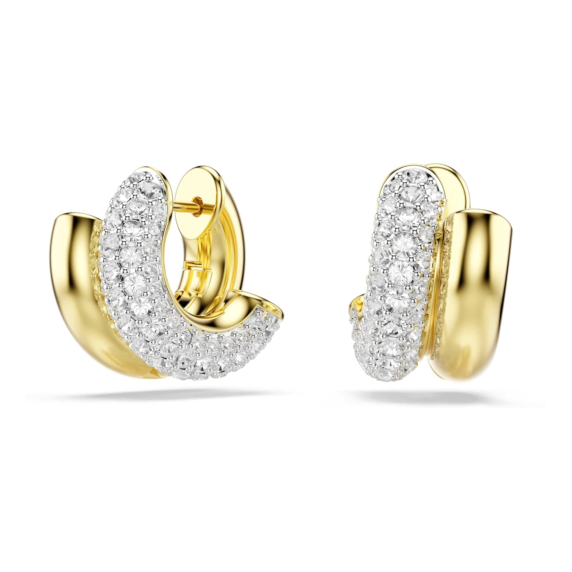 Swarovski Dextera Hoop Earrings, Round Cut, Mini, White, Gold-Tone Plated