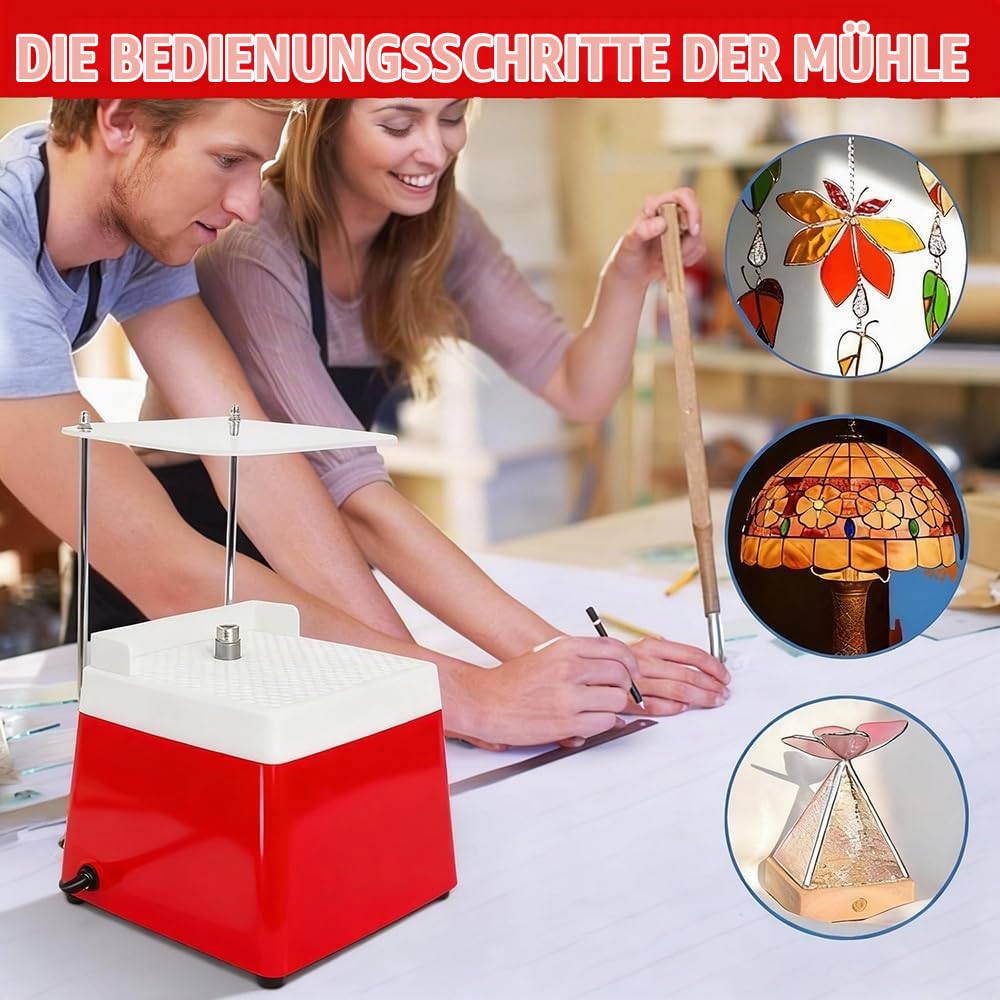 Glasschleifmaschine,Elektrische Glasschleifer,Mini Glasschleifer,220V 4200r Elektrische Glasschleifer,Tragbare,mit Prallplatte und universelles Zubehör,65W Leistung,Für Glas & Keramik (Rot)