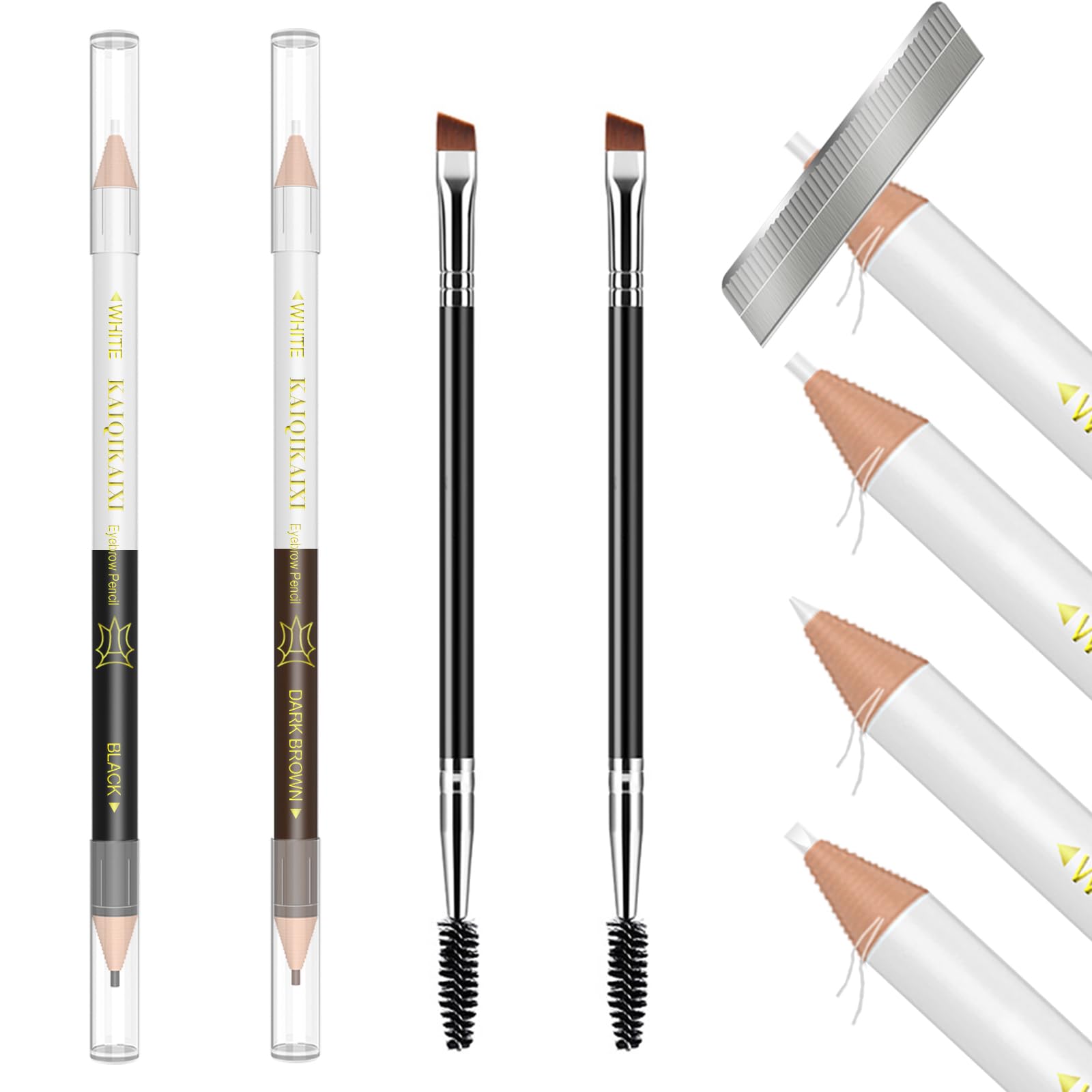 Eyebrow Pencil, Waterproof Professional Makeup Micro Brow Pencil,Eyebrow Pencil Case With Double Head And Eyebrow Brush Ultra Fine Hard Pen Refill