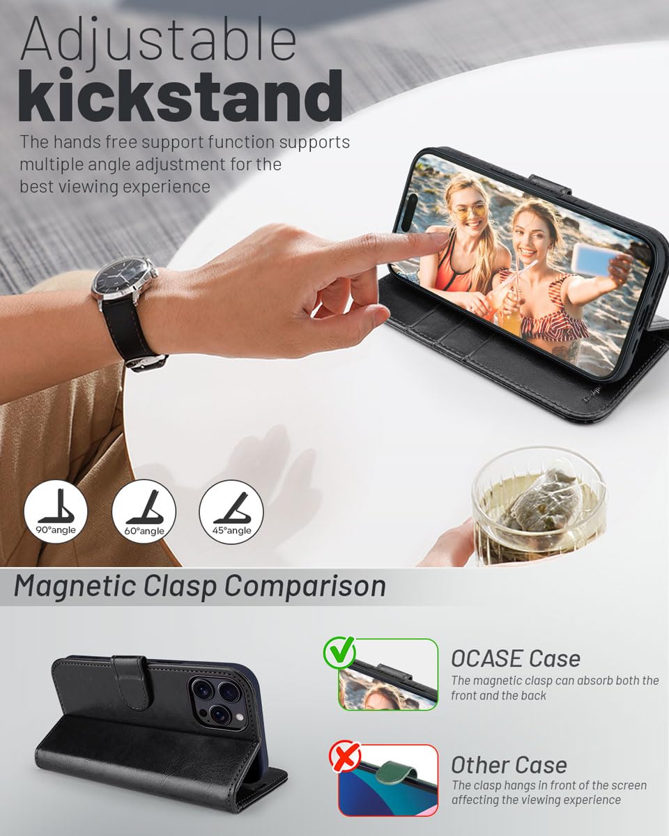 OCASE for iPhone 16 Pro Max Case, PU Leather Wallet, Magnetic Flip Folio Cover with RFID Blocking, Card Holders - Image 4
