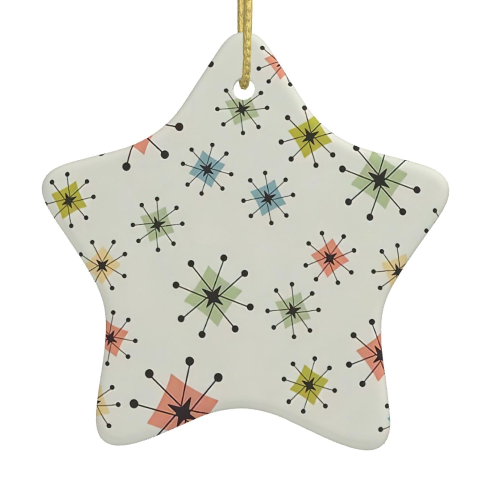 Nbtghga White Absctract Geometric Pattern Space Print Christmas Ornaments, Ceramic Hanging Ornament, Round Shape Decorations