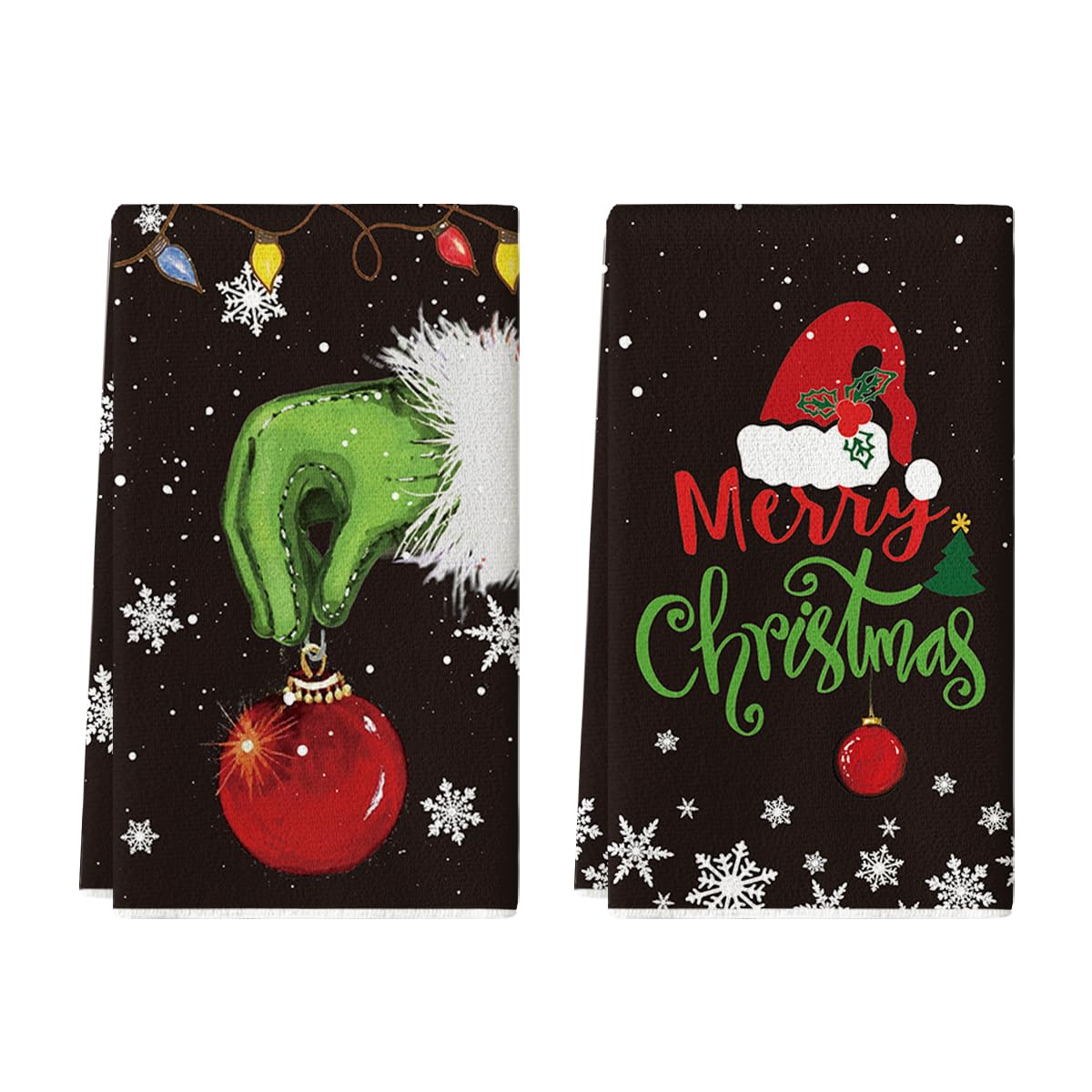 Artoid Mode Copos de nieve a mano, bolas de Navidad, paños de cocina, paños de cocina, 42 x 65 cm, sombrero de Navidad, decoración de poliéster, juego de 2