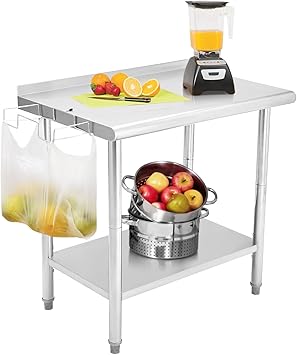 48" x 24" Commercial Stainless Steel Prep Table, NSF Work Table with Backsplash, Adjustable Undershelf, 5 Hooks and Wheels, Heavy Duty Workbench Workstation for Home Kitchen Restaurant