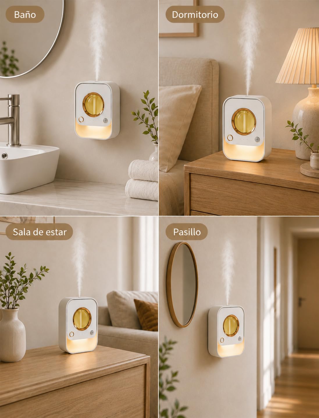 Difusor Aceites Esenciales de Mesa y Pared con Sensor de Movimiento, Luz Nocturna y Temporizador, Atomizador Ultrasónico Difusor de Aromas Sin Depósito de Agua, 50ml Naranja para Baño, Dormitorio