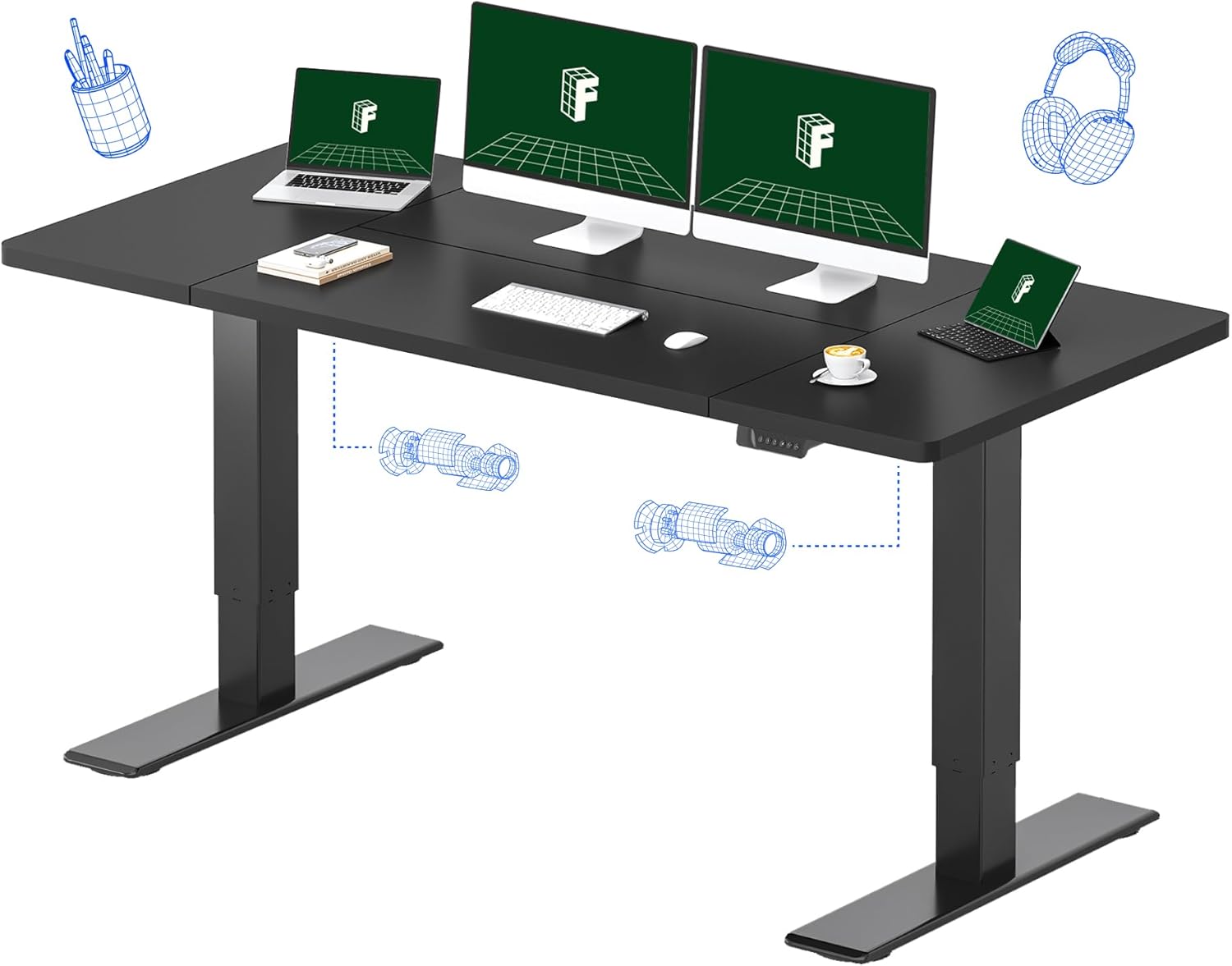 FLEXISPOT 71x32 Inch Large Dual Motor Electric Standing Desk, Black - Computer Desk with Memory Controller, Home Office Desk with Splice Board Black Top + Black Frame 71x32" - Image 1 of 7