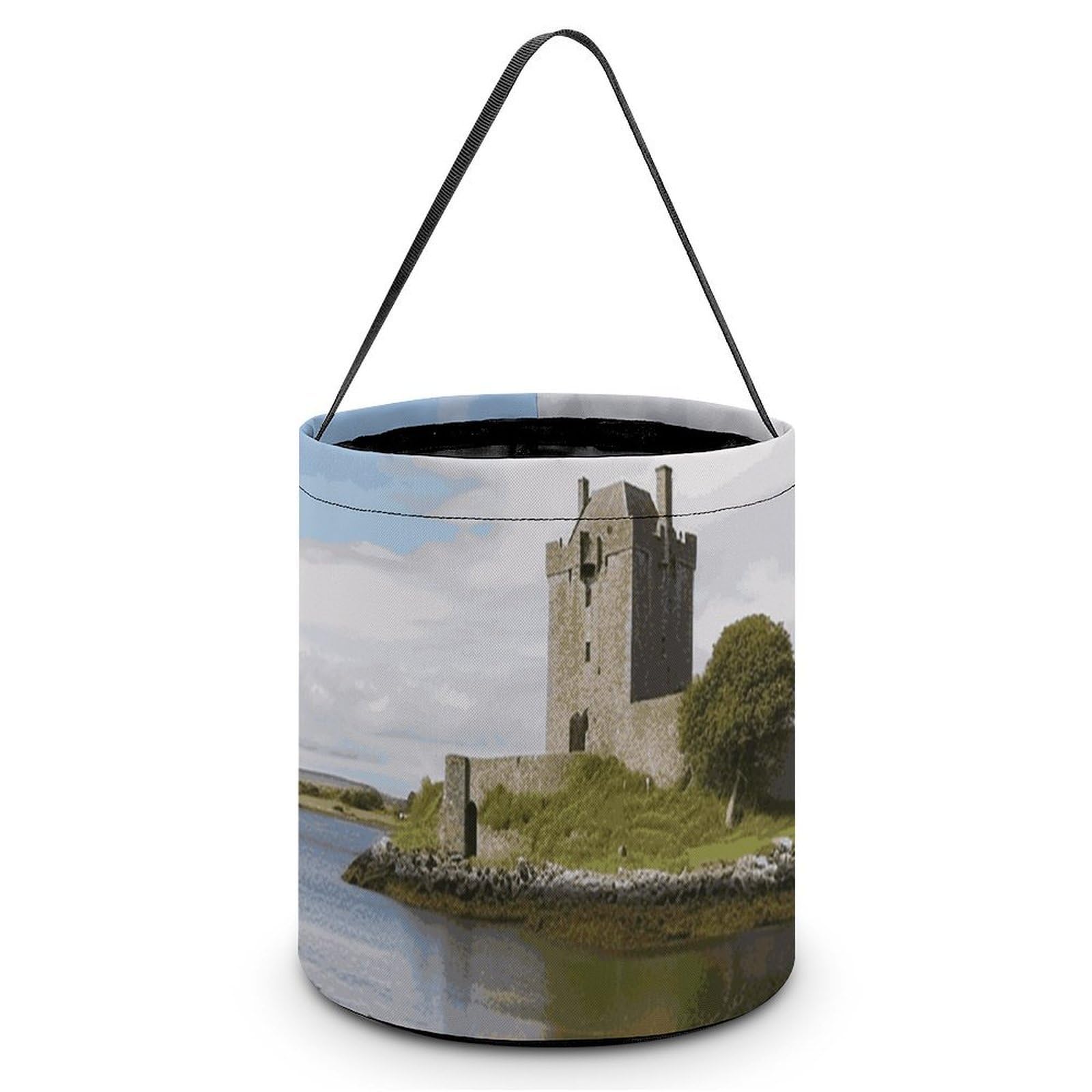 JTREHY View of The Dunguaire Castle Candy Basket Hand-held Portable Candy Basket Collapsible Reusable Candys Bags Trick Or Treat Bags Party Festival Gift Bucket