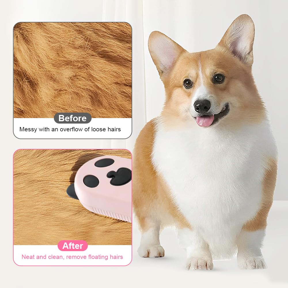 Pet Steam Groomer Brush, 2025 New 3 in 1 Steam Cat Brush Cat Steam Brushs for Massaging and Cleaning Shedding Pet Hair with Spray, Multifunctional Hair Removal Comb for Cats Dogs (White&Pink)