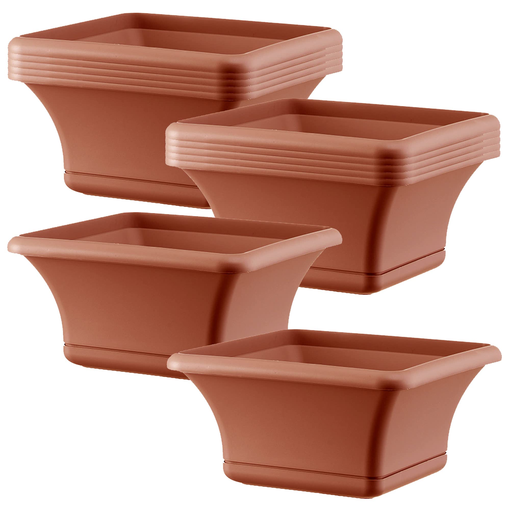 WELLHOME Ciotola Sally 12 identische Blumentöpfe quadratisch 40 cm mit Untersetzer Terracotta