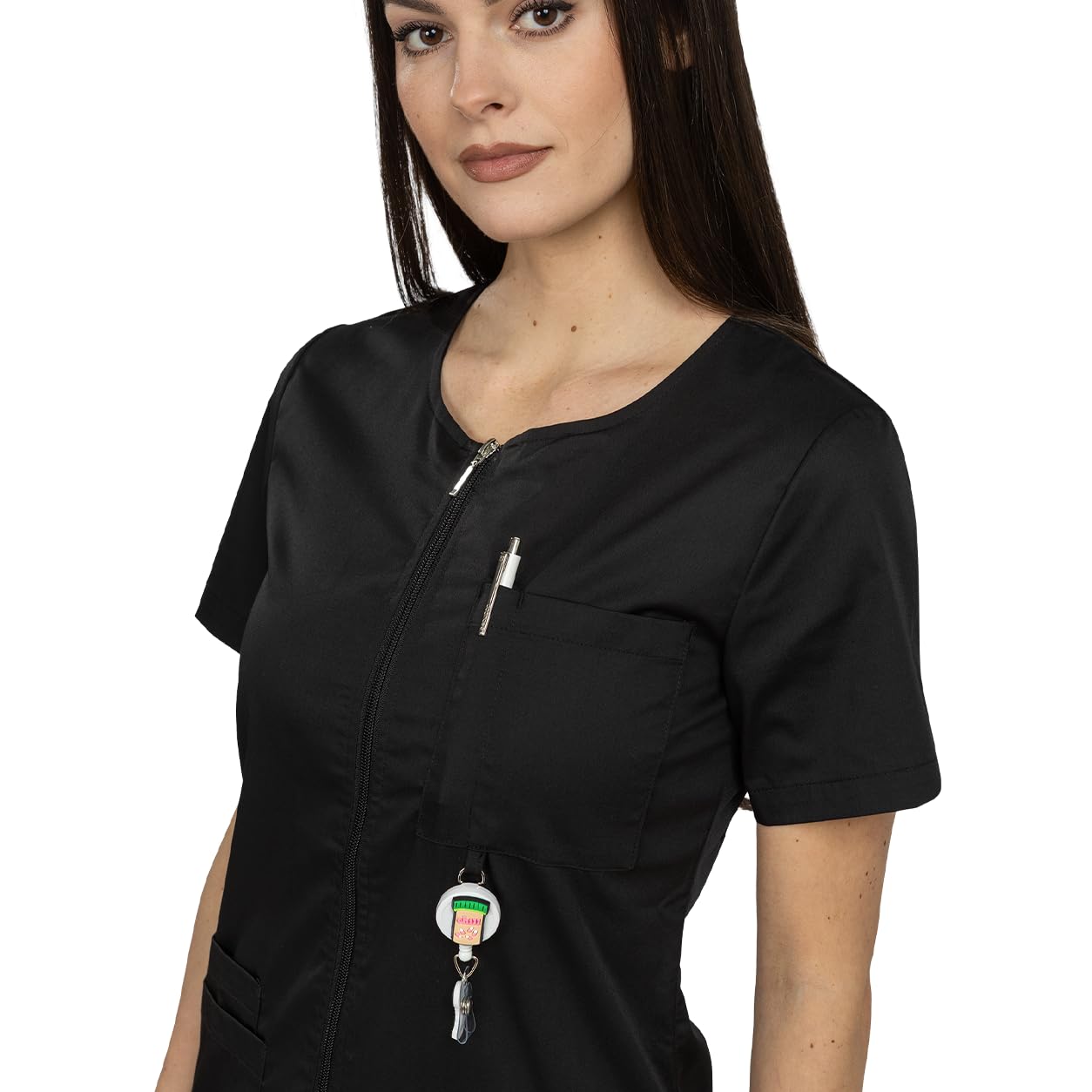 B-well Stella Kasacks Veste de soin pour femme avec fermeture éclair, à manches courtes, 4 poches